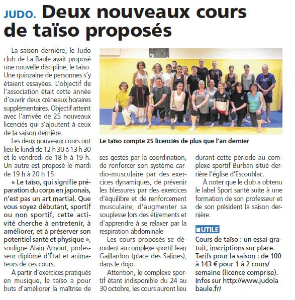 Deux nouveaux cours de taïso proposés